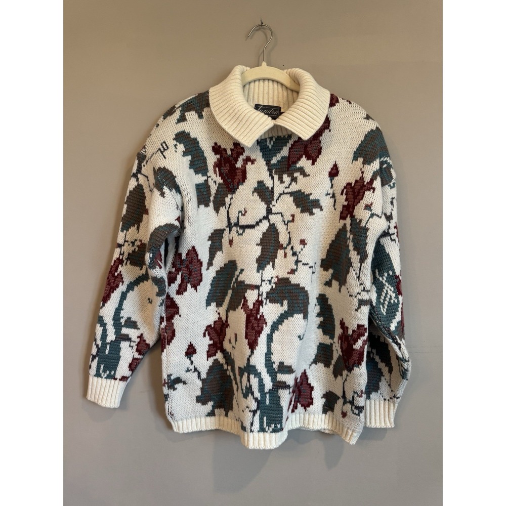 Vintage Tundra Canada Floral Wool Blend Women's Oversized Sweater Medium‎ Chunky